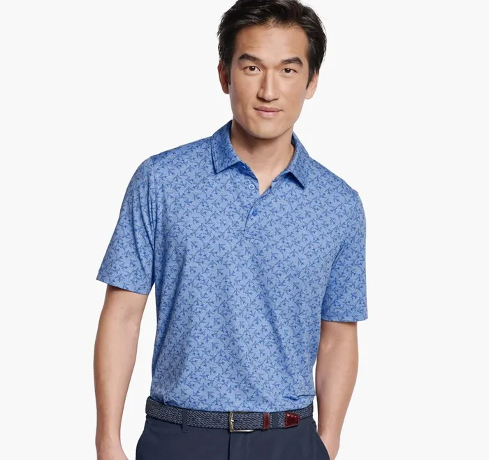Johnston and Murphy XC4 Performance Polo Blue Tonal Airplane Men Polos and Tees