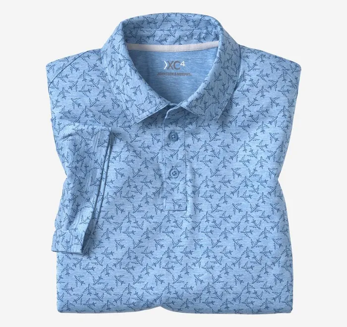Johnston and Murphy XC4 Performance Polo Blue Tonal Airplane Men Polos and Tees Johnston and Murphy XC4 Performance Polo Blue Tonal Airplane Men Polos and Tees