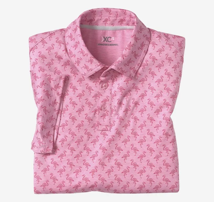 Johnston and Murphy XC4 Performance Polo Pink Tonal Flamingo Men Polos and Tees Johnston and Murphy XC4 Performance Polo Pink Tonal Flamingo Men Polos and Tees