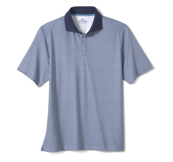 Johnston and Murphy XC4 Performance Print Polo Cool Degree Blue Hexagon Men Polos and Tees Johnston and Murphy XC4 Performance Print Polo Cool Degree Blue Hexagon Men Polos and Tees