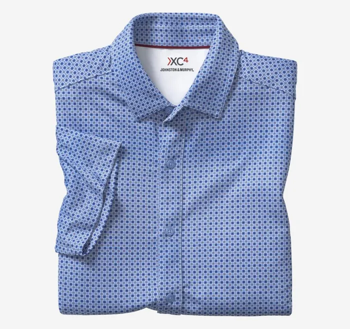 Johnston and Murphy XC4 Performance Shirt Blue Mosaic Tile Men ShortSleeve Shirts