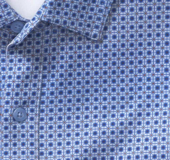 Johnston and Murphy XC4 Performance Shirt Blue Mosaic Tile Men ShortSleeve Shirts