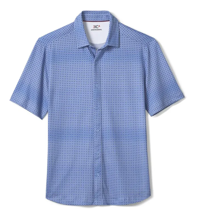 Johnston and Murphy XC4 Performance Shirt Blue Mosaic Tile Men ShortSleeve Shirts