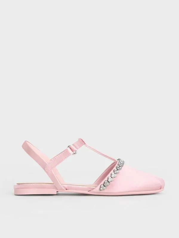 Kids Girls039 Satin GemEmbellished TBar Flats 8211 Pink CHARLES and KEITH Shoes Kids Girls039 Satin GemEmbellished TBar Flats 8211 Pink CHARLES and KEITH Shoes