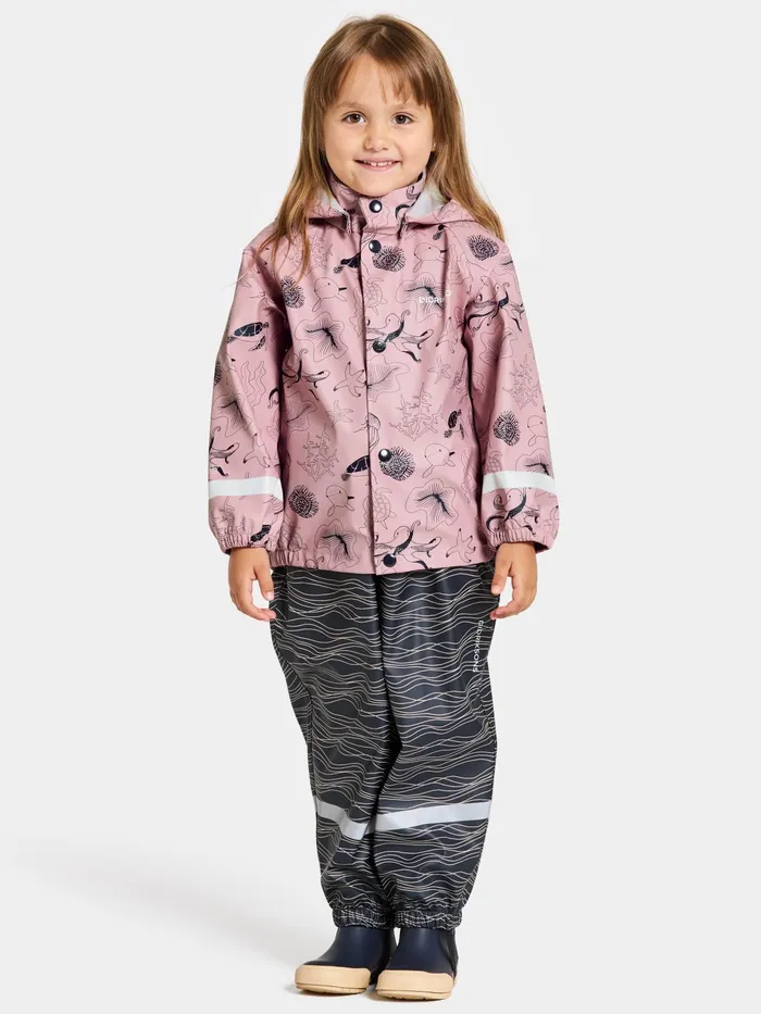 Kids Slaskeman Printed Set Ocean Soft Pink Didriksons Unlined Rain Set