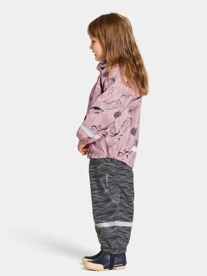 Kids Slaskeman Printed Set Ocean Soft Pink Didriksons Unlined Rain Set