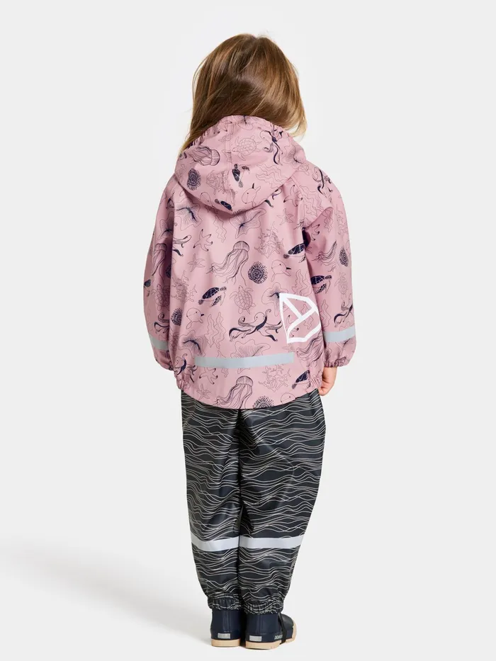 Kids Slaskeman Printed Set Ocean Soft Pink Didriksons Unlined Rain Set