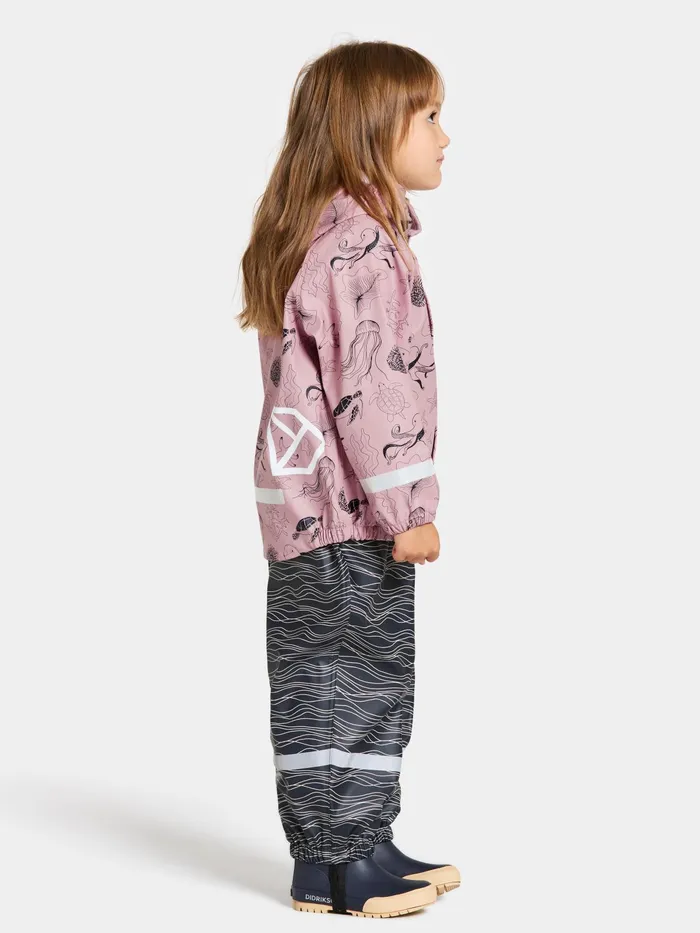 Kids Slaskeman Printed Set Ocean Soft Pink Didriksons Unlined Rain Set