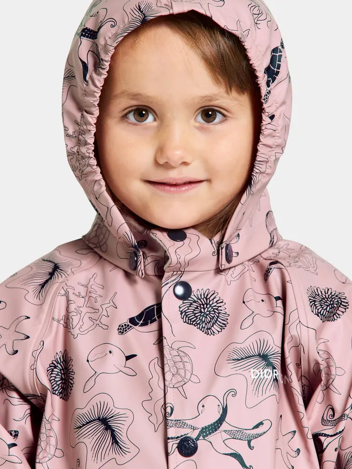 Kids Slaskeman Printed Set Ocean Soft Pink Didriksons Unlined Rain Set