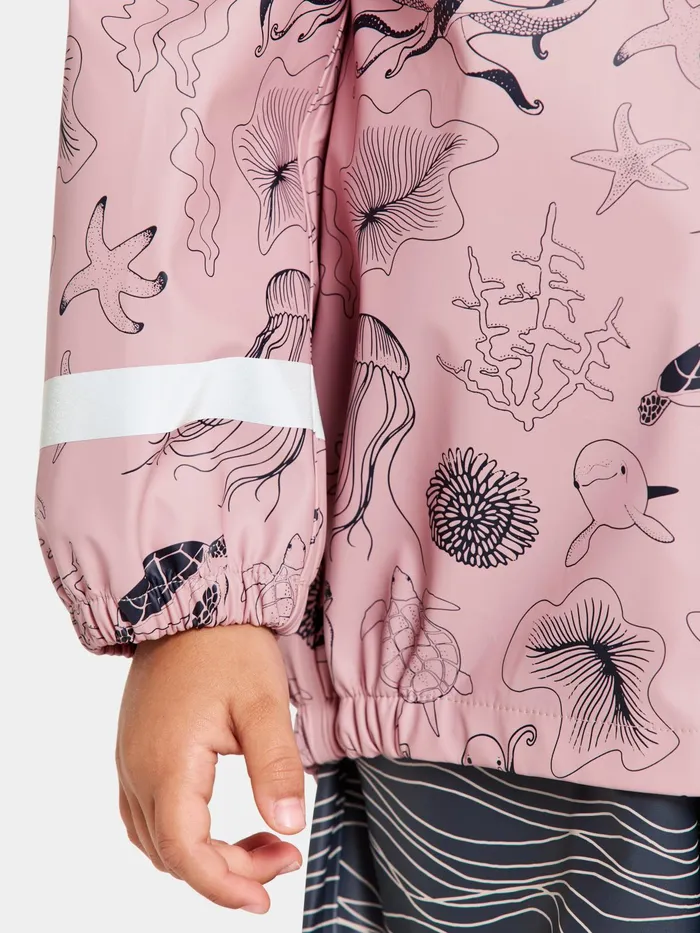 Kids Slaskeman Printed Set Ocean Soft Pink Didriksons Unlined Rain Set
