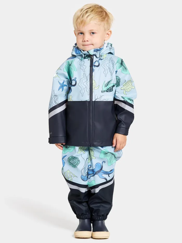 Kids Waterman Printed Set Ocean Multi Blue Didriksons Unlined Rain Set