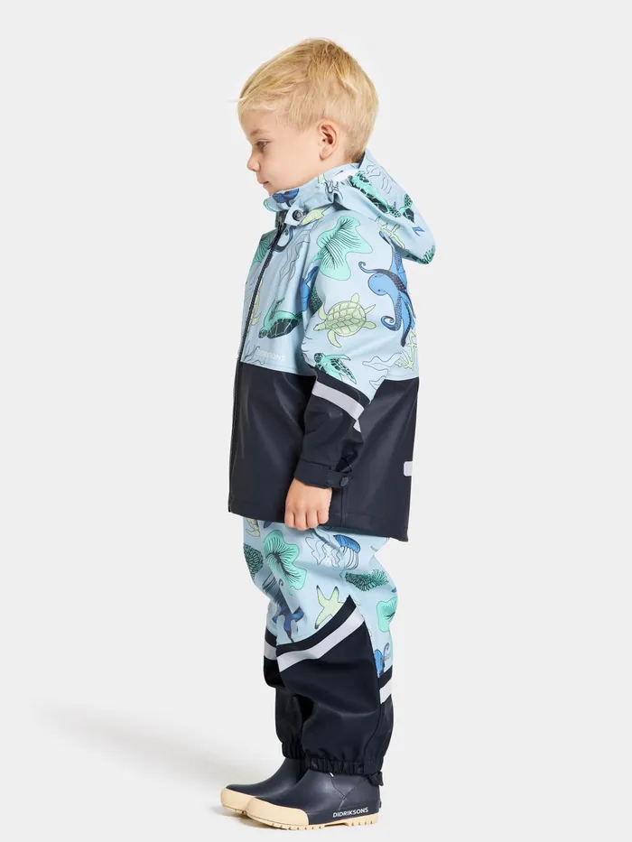 Kids Waterman Printed Set Ocean Multi Blue Didriksons Unlined Rain Set