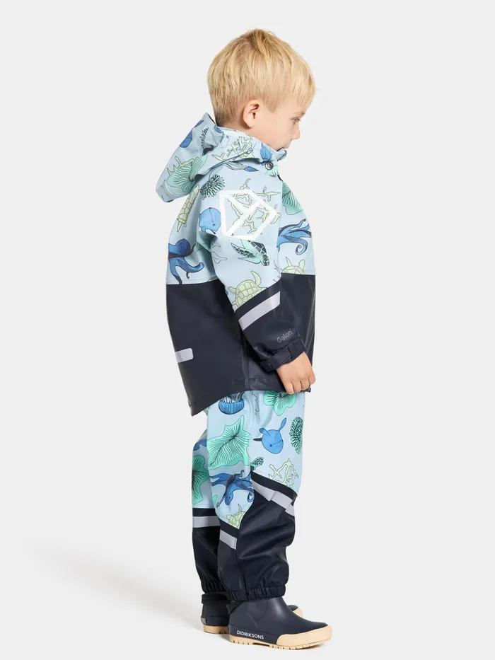Kids Waterman Printed Set Ocean Multi Blue Didriksons Unlined Rain Set