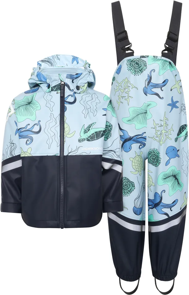Kids Waterman Printed Set Ocean Multi Blue Didriksons Unlined Rain Set