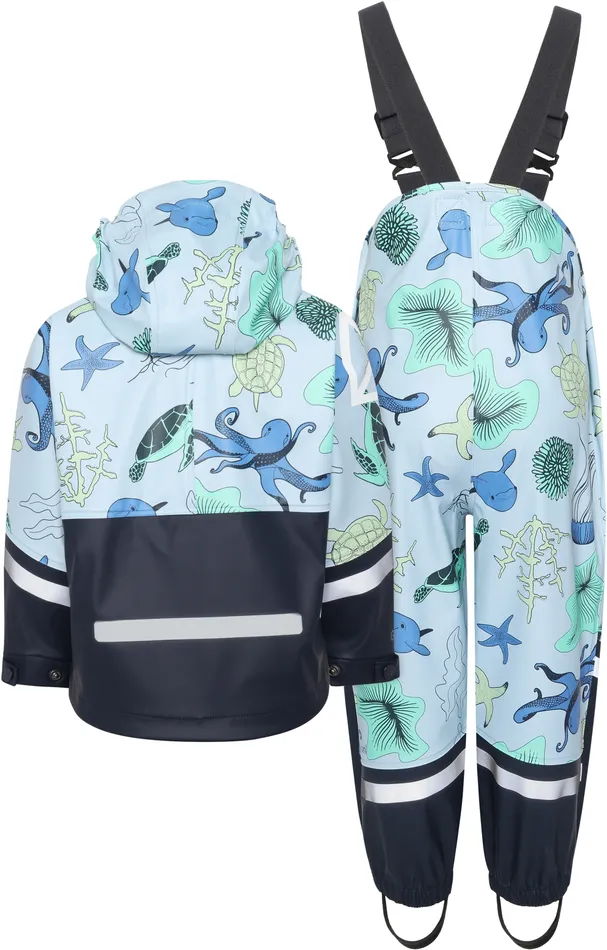 Kids Waterman Printed Set Ocean Multi Blue Didriksons Unlined Rain Set