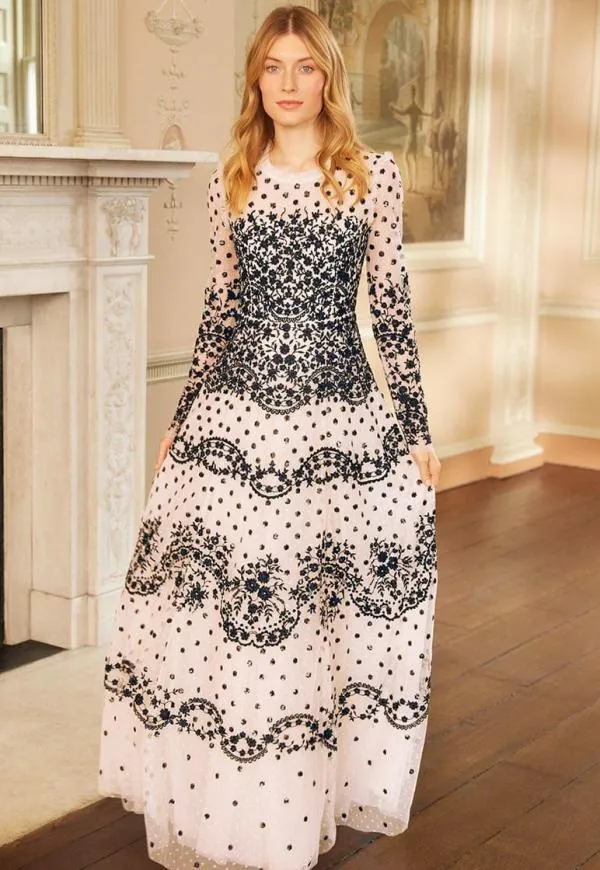 KIDSWomen Needle and Thread Beatrice Long Sleeve Gown Champagne