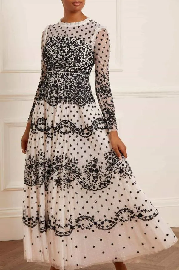 KIDSWomen Needle and Thread Beatrice Long Sleeve Gown Champagne KIDSWomen Needle and Thread Beatrice Long Sleeve Gown Champagne