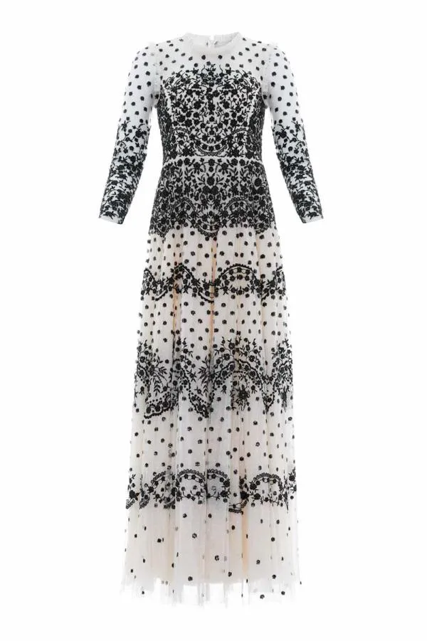 KIDSWomen Needle and Thread Beatrice Long Sleeve Gown Champagne KIDSWomen Needle and Thread Beatrice Long Sleeve Gown Champagne