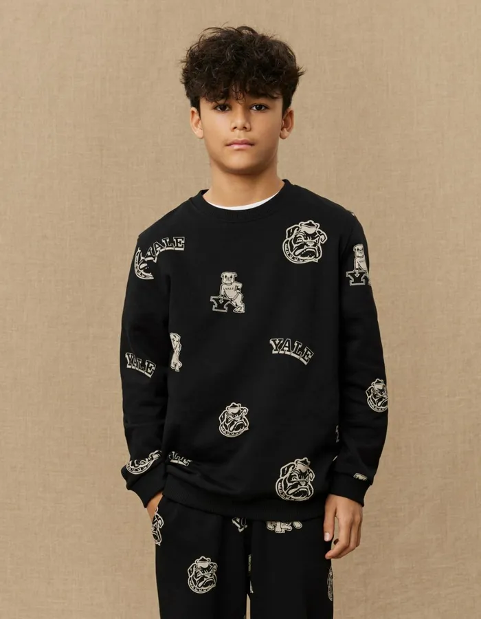 Kids Yale AOP Logo Sweatshirt KIDS 8211 BlackIvory Les Deux Yale