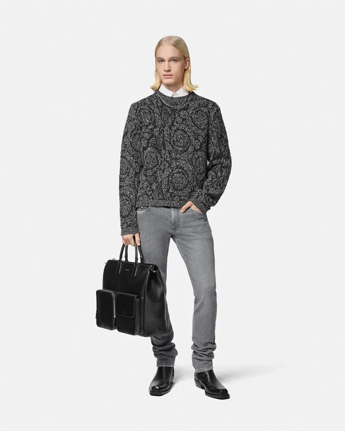 Knitwear Men Versace Barocco CableKnit Sweater Black