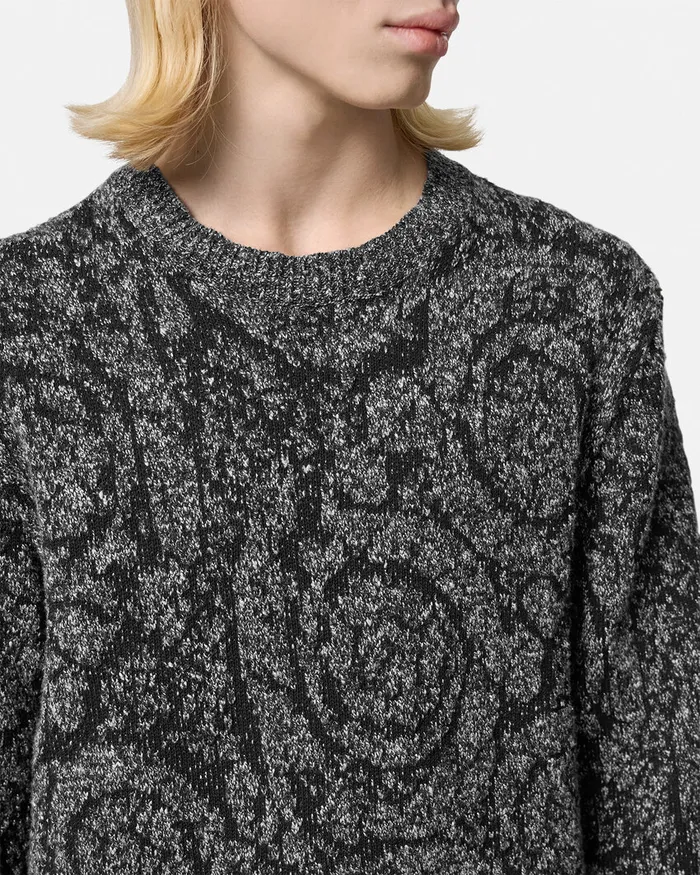 Knitwear Men Versace Barocco CableKnit Sweater Black