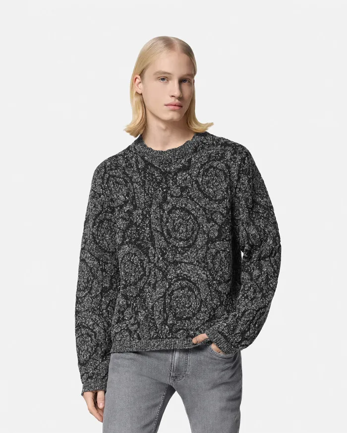 Knitwear Men Versace Barocco CableKnit Sweater Black