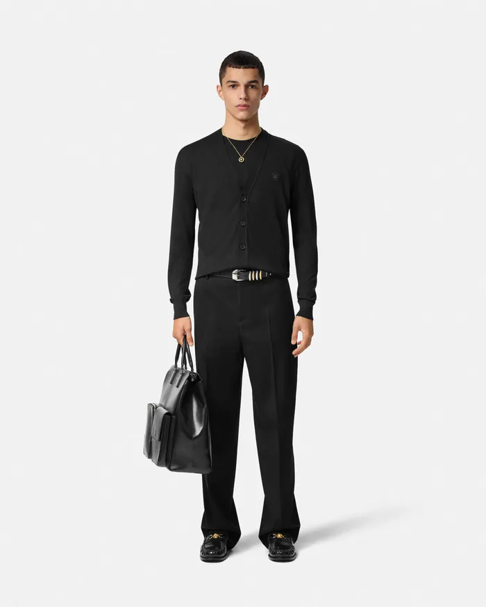 Knitwear Men Versace Embroidered WoolBlend Cardigan Black