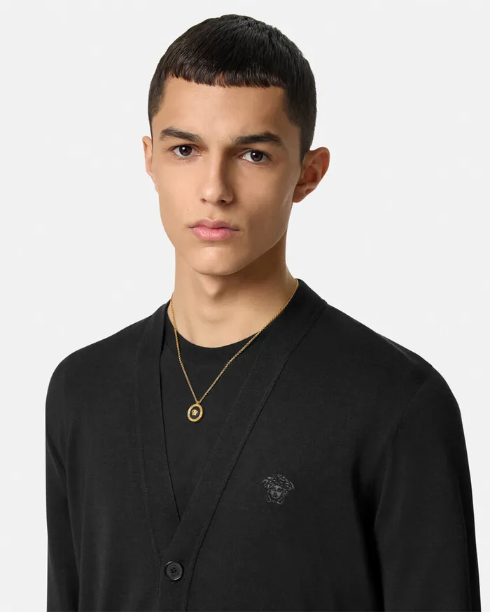 Knitwear Men Versace Embroidered WoolBlend Cardigan Black