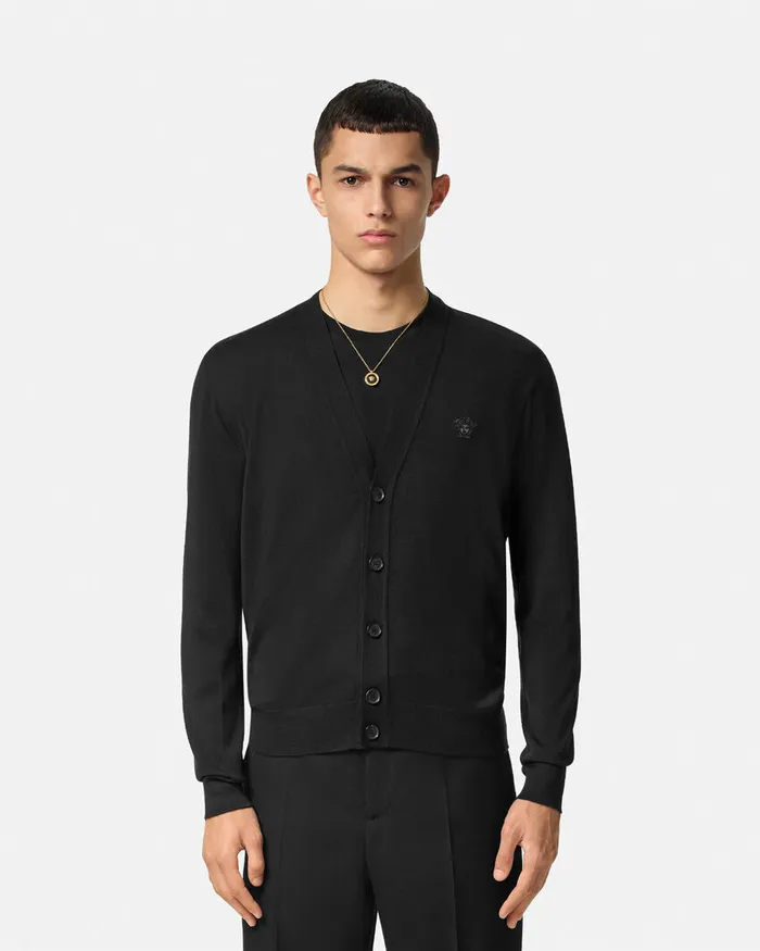 Knitwear Men Versace Embroidered WoolBlend Cardigan Black