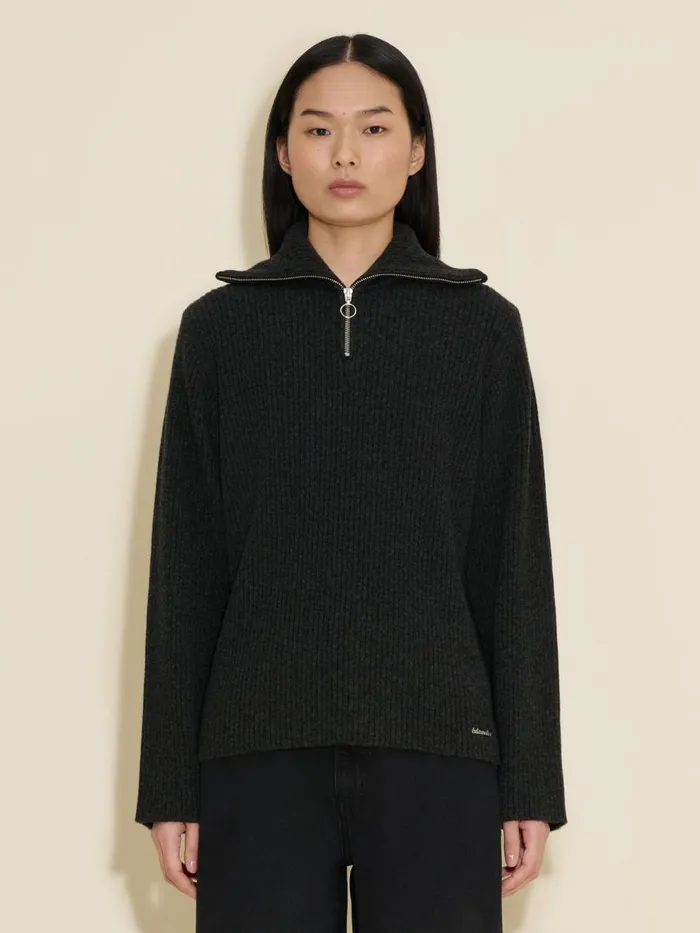 Knitwear Women Holzweiler W Lambswool Rib Zip Turtle Dk Grey