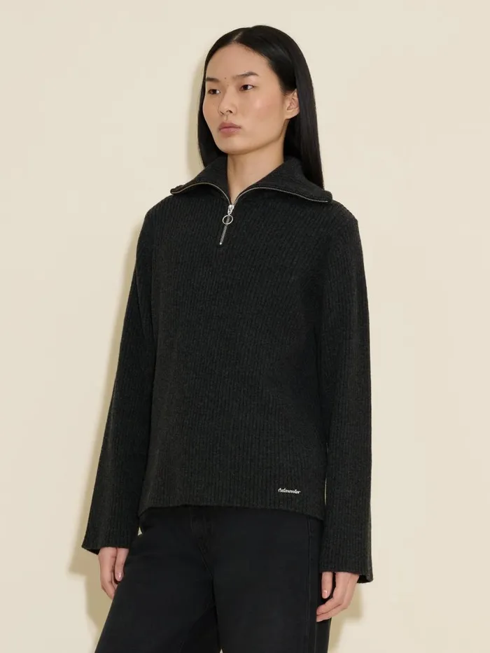 Knitwear Women Holzweiler W Lambswool Rib Zip Turtle Dk Grey