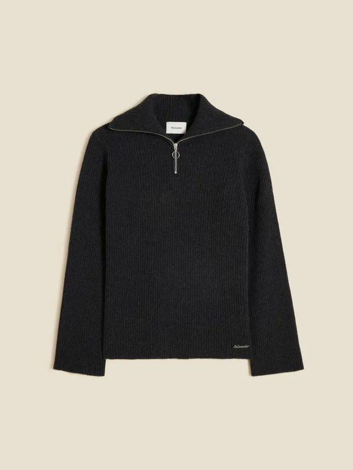 Knitwear Women Holzweiler W Lambswool Rib Zip Turtle Dk Grey