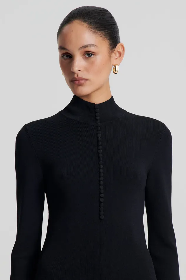 Knitwear Women Scanlan Theodore CREPE KNIT BUTTON POLO SWEATER BLACK