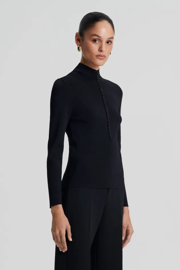 Knitwear Women Scanlan Theodore CREPE KNIT BUTTON POLO SWEATER BLACK