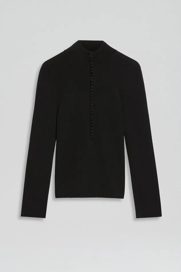 Knitwear Women Scanlan Theodore CREPE KNIT BUTTON POLO SWEATER BLACK