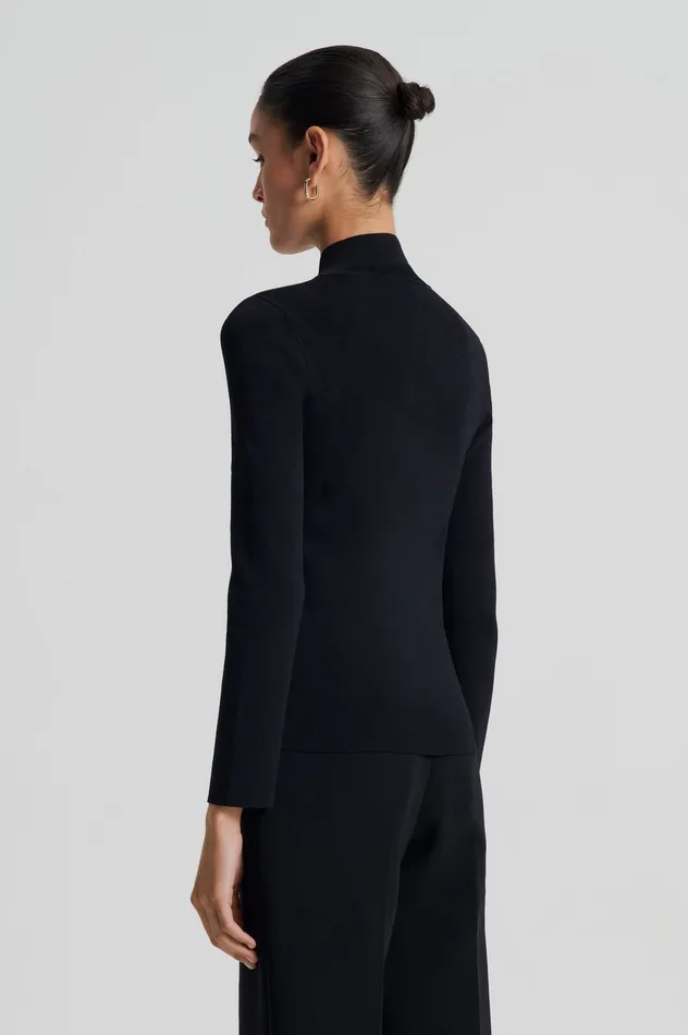 Knitwear Women Scanlan Theodore CREPE KNIT BUTTON POLO SWEATER BLACK