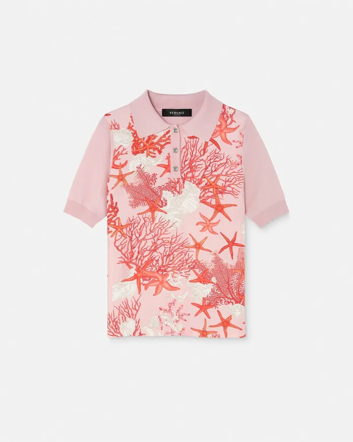 Knitwear Women Versace Barocco Sea Knit Polo Shirt Pinkprint