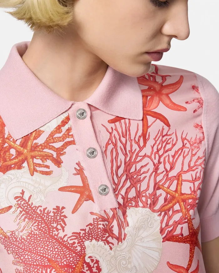 Knitwear Women Versace Barocco Sea Knit Polo Shirt Pinkprint