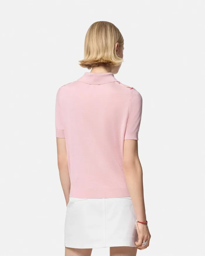 Knitwear Women Versace Barocco Sea Knit Polo Shirt Pinkprint
