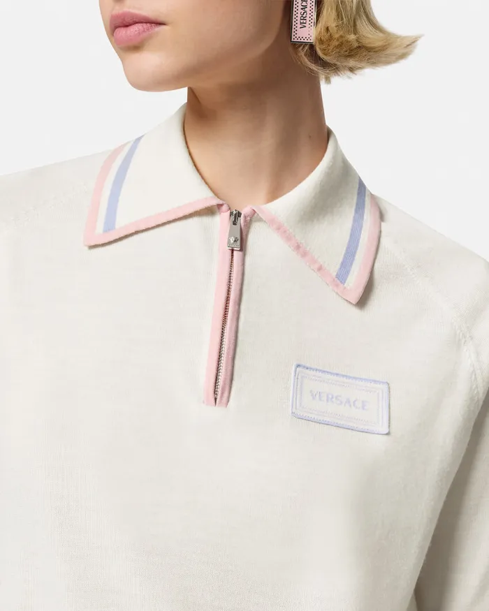 Knitwear Women Versace Knit Loose Polo Shirt White