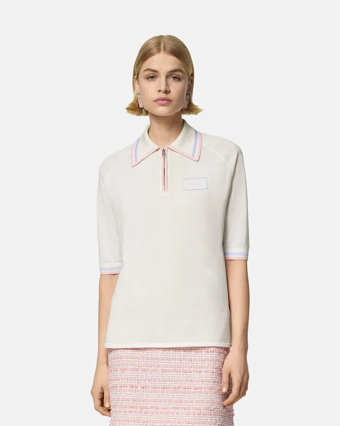 Knitwear Women Versace Knit Loose Polo Shirt White
