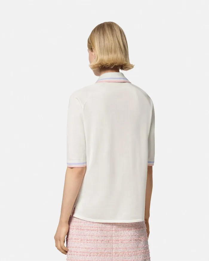 Knitwear Women Versace Knit Loose Polo Shirt White