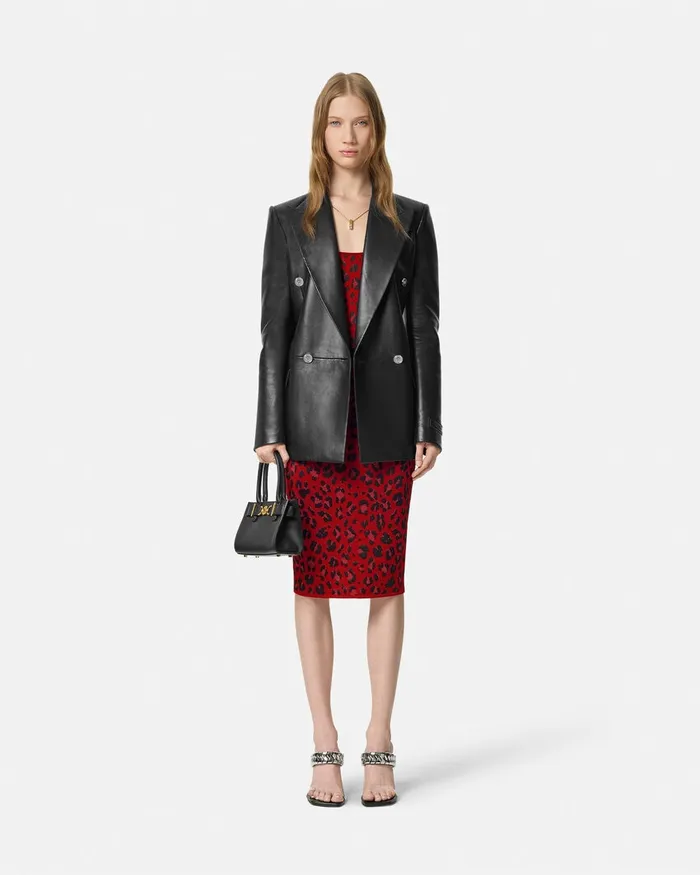 Knitwear Women Versace Leopard Lurex Fitted Knit Midi Dress Red
