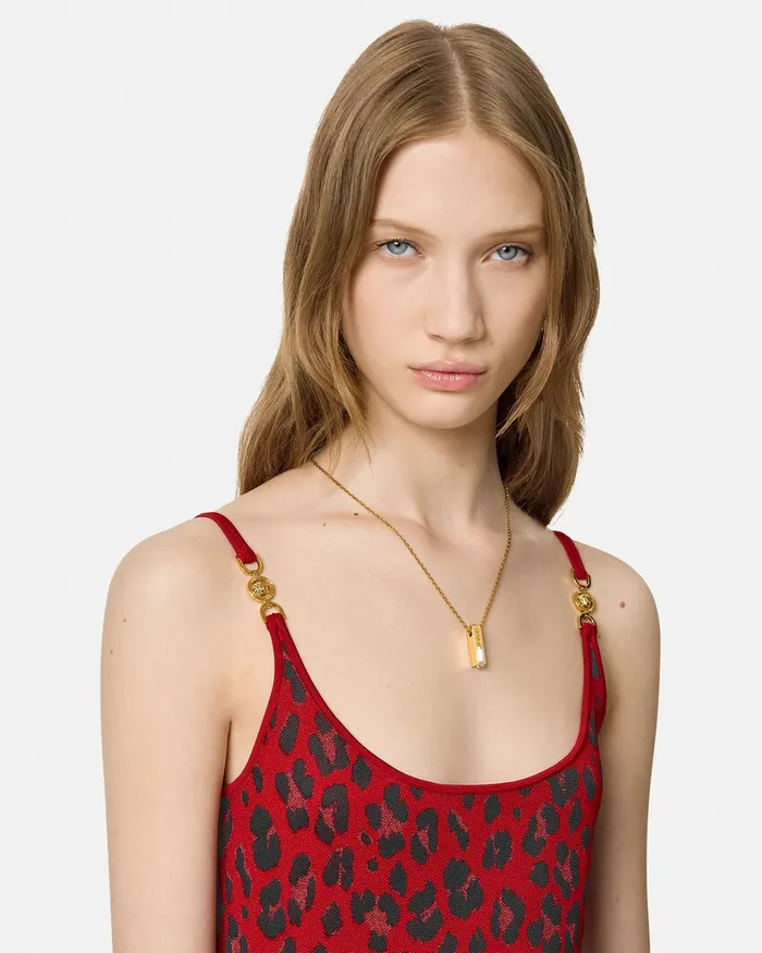 Knitwear Women Versace Leopard Lurex Fitted Knit Midi Dress Red