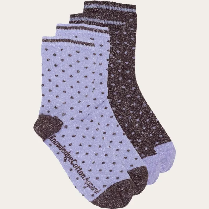 KnowledgeCotton Apparel Accessories 2 Pack Lurex Glitter Dot Socks Purple 8211 Women