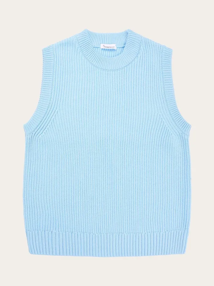 KnowledgeCotton Apparel Knits Crew Neck Cotton Mix Vest Airy Blue 8211 Women