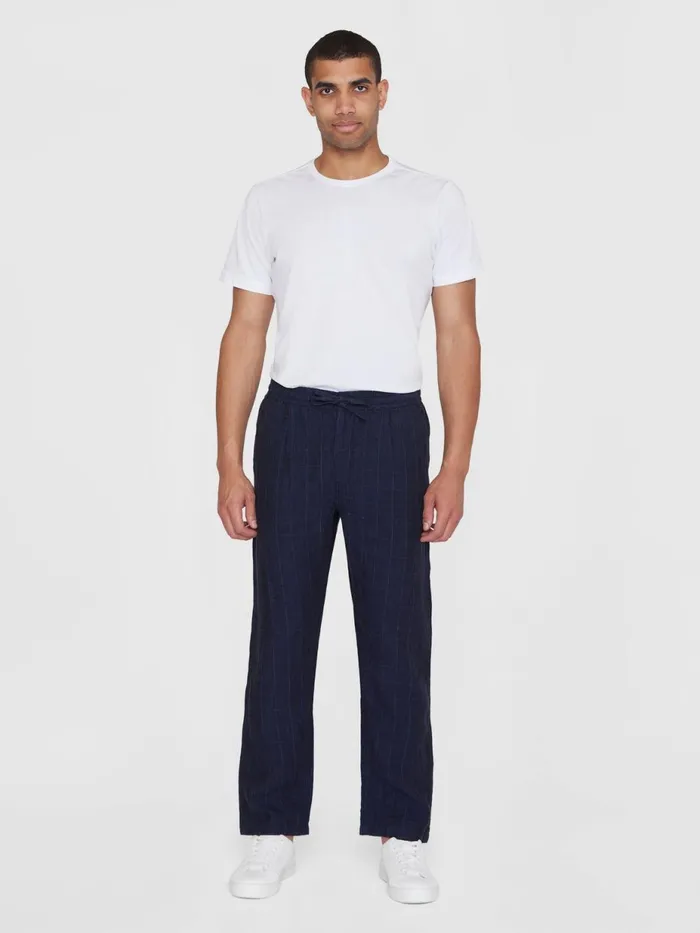 KnowledgeCotton Apparel Pants FIG Loose Checked Linen Pants Gotsvegan 8211 Men