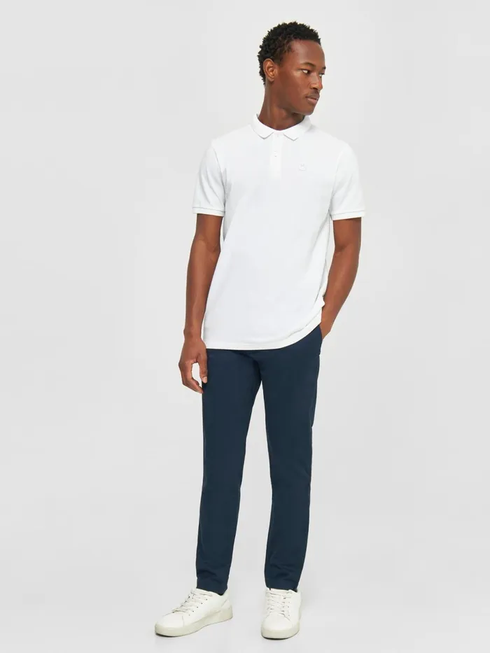 KnowledgeCotton Apparel Polo Shirts Basic Badge Polo Bright White 8211 Men KnowledgeCotton Apparel Polo Shirts Basic Badge Polo Bright White 8211 Men