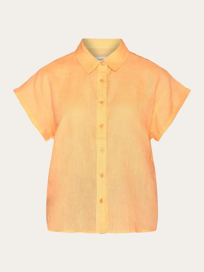 KnowledgeCotton Apparel Shirts ASTER Fold Up Short Sleeve Linen Shirt Cadmium Orange 8211 Women KnowledgeCotton Apparel Shirts ASTER Fold Up Short Sleeve Linen Shirt Cadmium Orange 8211 Women