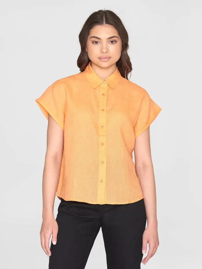 KnowledgeCotton Apparel Shirts ASTER Fold Up Short Sleeve Linen Shirt Cadmium Orange 8211 Women KnowledgeCotton Apparel Shirts ASTER Fold Up Short Sleeve Linen Shirt Cadmium Orange 8211 Women